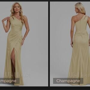 Jj'House Sheath/Column One Shoulder Floor-Length Matte Satin Prom Dresses  sz 10